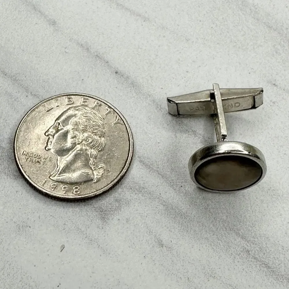 Vintage Single Cufflink Round Silver Tone Abalone Shell Toggle Back Pat Pend ✨